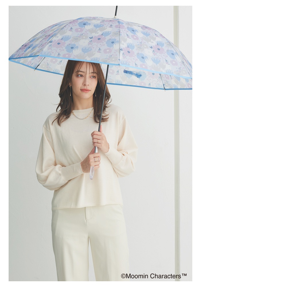 【2025新作】【ムーミンコラボ】TPU ジャンプ傘  花とリトルミイ 総柄 撥水 雨傘 親骨60cm Moomin