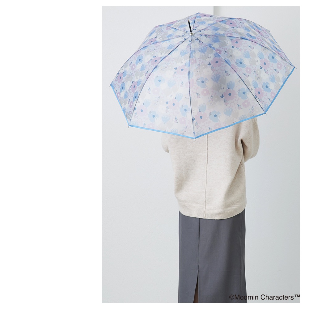 【2025新作】【ムーミンコラボ】TPU ジャンプ傘  花とリトルミイ 総柄 撥水 雨傘 親骨60cm Moomin