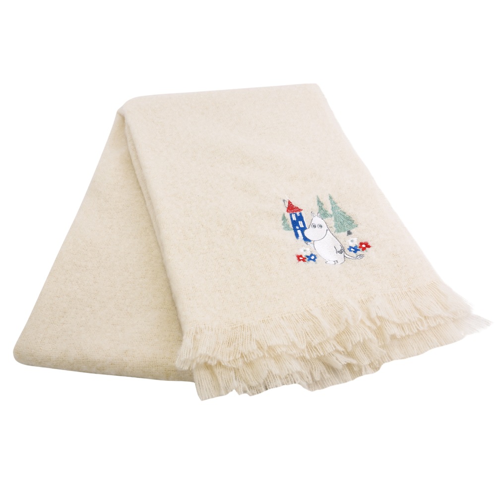 【2025新作】【ムーミンコラボ】ムーミン刺繍 ブークレーシャギー無地ストール 54cm×188cm Moomin