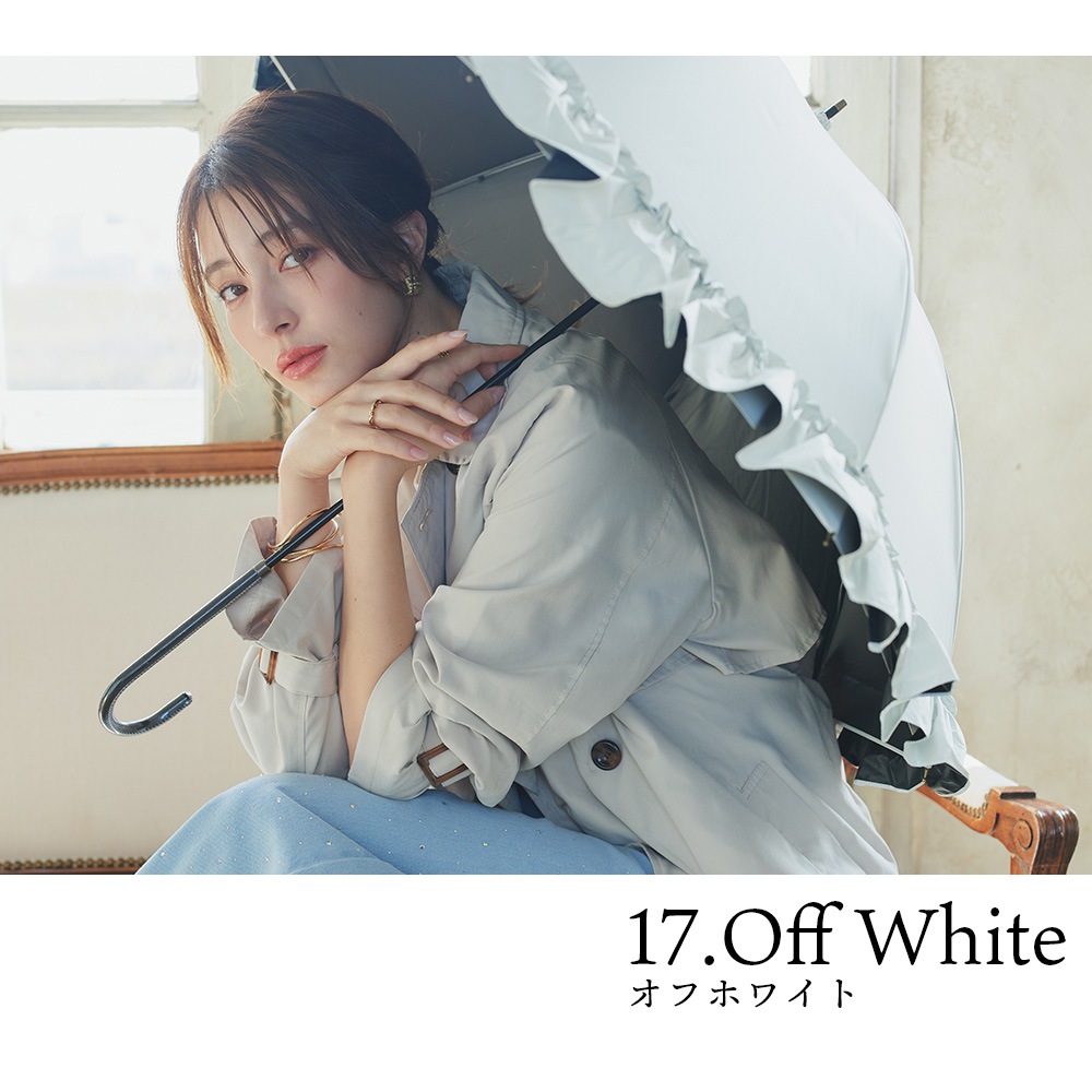 【再入荷】100％完全遮光 UVカット 日傘/雨傘/晴雨兼用傘 超撥水 ブラックコーティング リボン付BIGフリルショート傘 makez.(マケズ) 親骨55cm