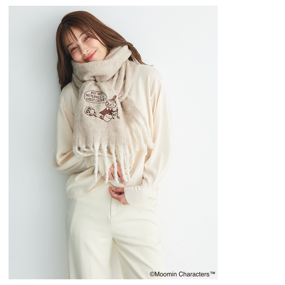 【2025新作】【ムーミンコラボ】リトルミイ刺繍 ふわもこ太フリンジマフラー 37cm×200cm Moomin