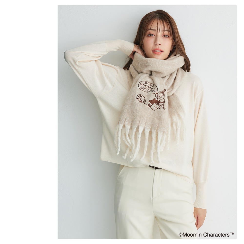 【2025新作】【ムーミンコラボ】リトルミイ刺繍 ふわもこ太フリンジマフラー 37cm×200cm Moomin