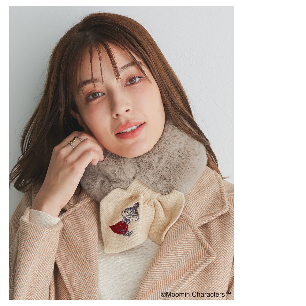 【2025新作】【ムーミンコラボ】リサイクルエコファー ニット差込 ティペット リトルミイ刺繍 10cm×80cm Moomin