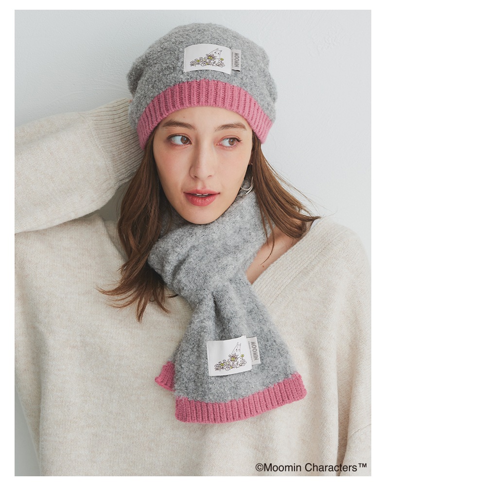 【2025新作】【ムーミンコラボ】ムーミンワッペン付 配色リブマフラー 20cm×150cm Moomin