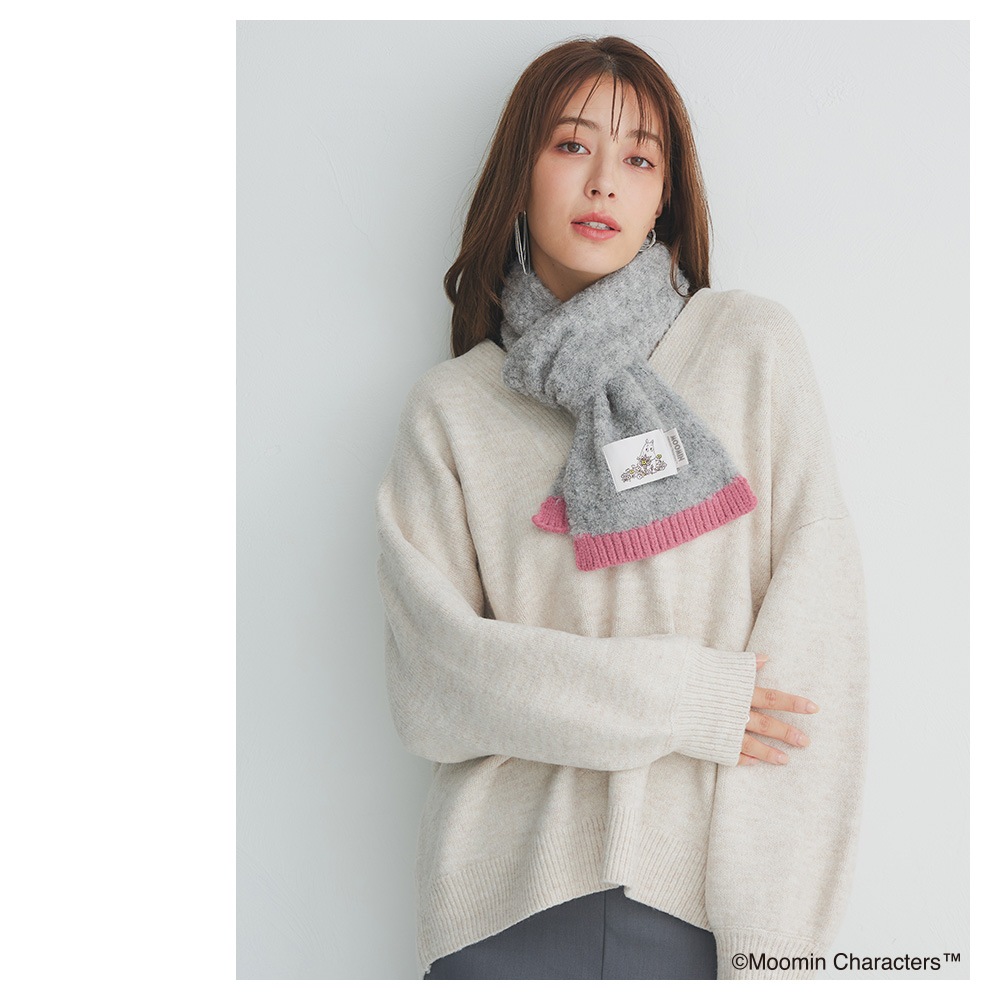 【2025新作】【ムーミンコラボ】ムーミンワッペン付 配色リブマフラー 20cm×150cm Moomin