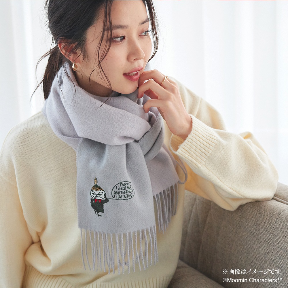 【予約12月中旬発送予定】【数量限定】【2025新作】【ムーミンコラボ】刺繍入りカシミヤリバーシブルマフラー [男女兼用] 30cmx186cm Moomin