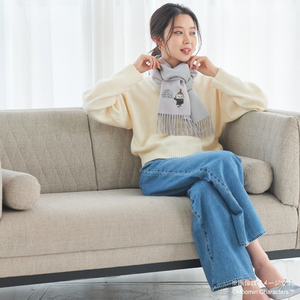 【予約12月中旬発送予定】【数量限定】【2025新作】【ムーミンコラボ】刺繍入りカシミヤリバーシブルマフラー [男女兼用] 30cmx186cm Moomin