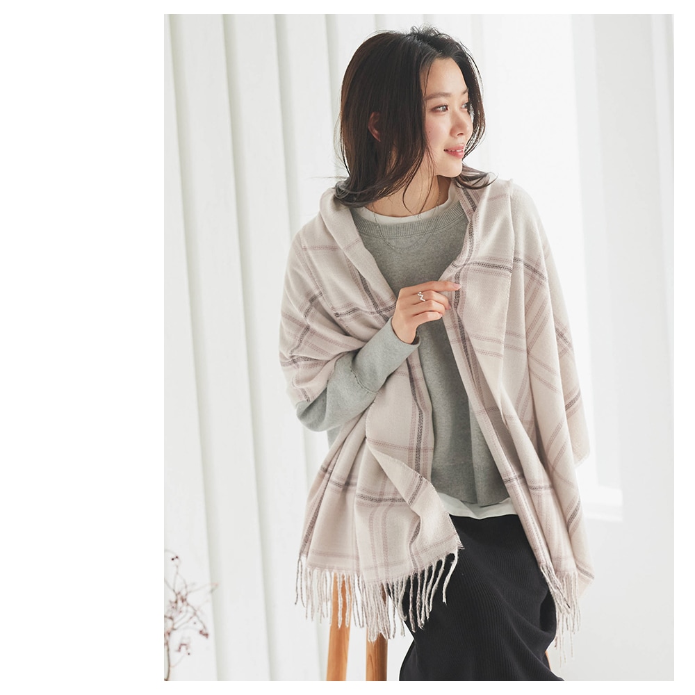 【SALE】カシミヤタッチマドラスチェック柄ストール　60cm×200cm