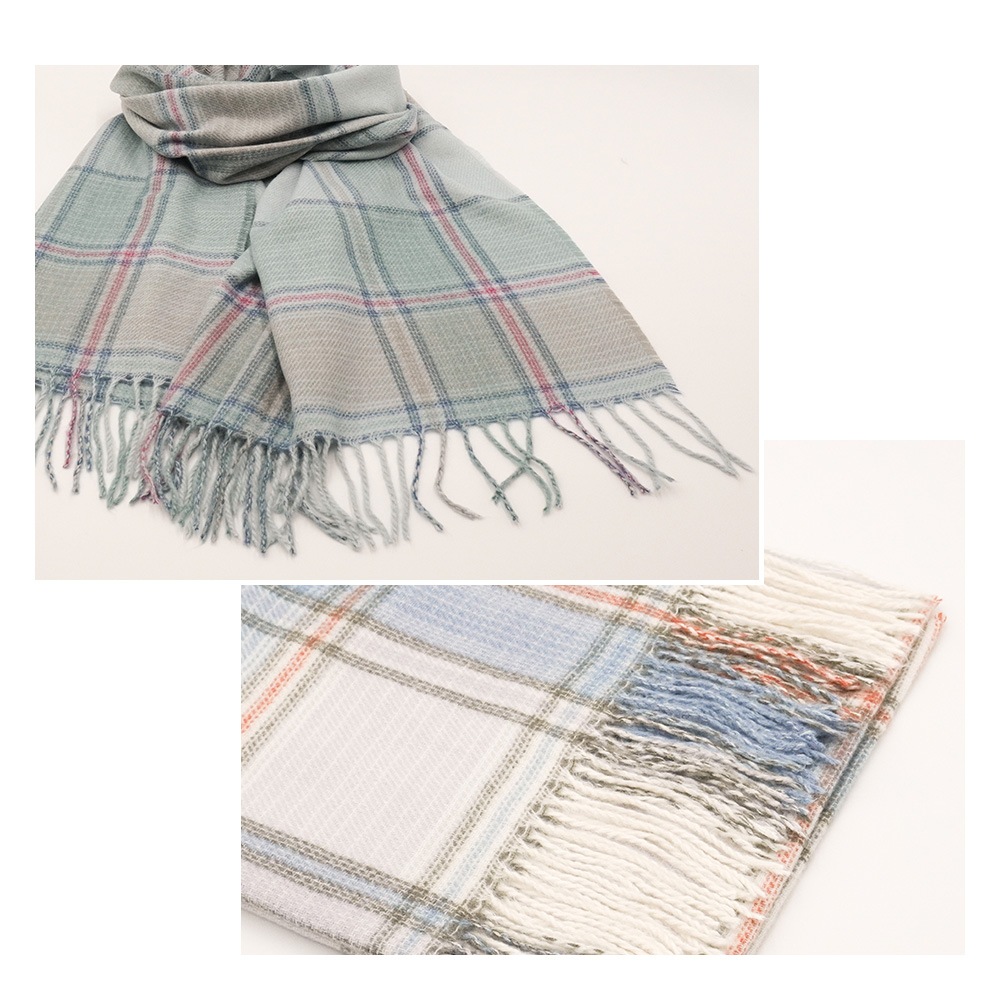 【SALE】カシミヤタッチマドラスチェック柄ストール　60cm×200cm