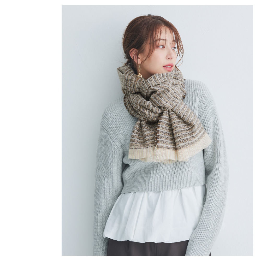 【SALE】ラメ入りツィード調ストール　65cm×201cm