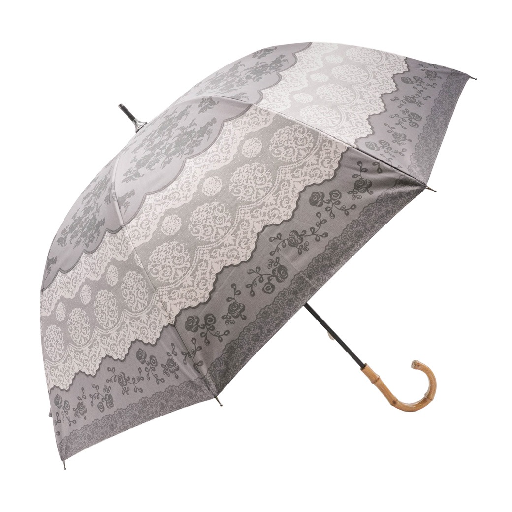 【2026新作】100％完全遮光 日傘/雨傘/晴雨兼用傘 ブラックコーティング 竹製ハンドル バンブーハンドル ショート傘 レース柄 親骨50cm
