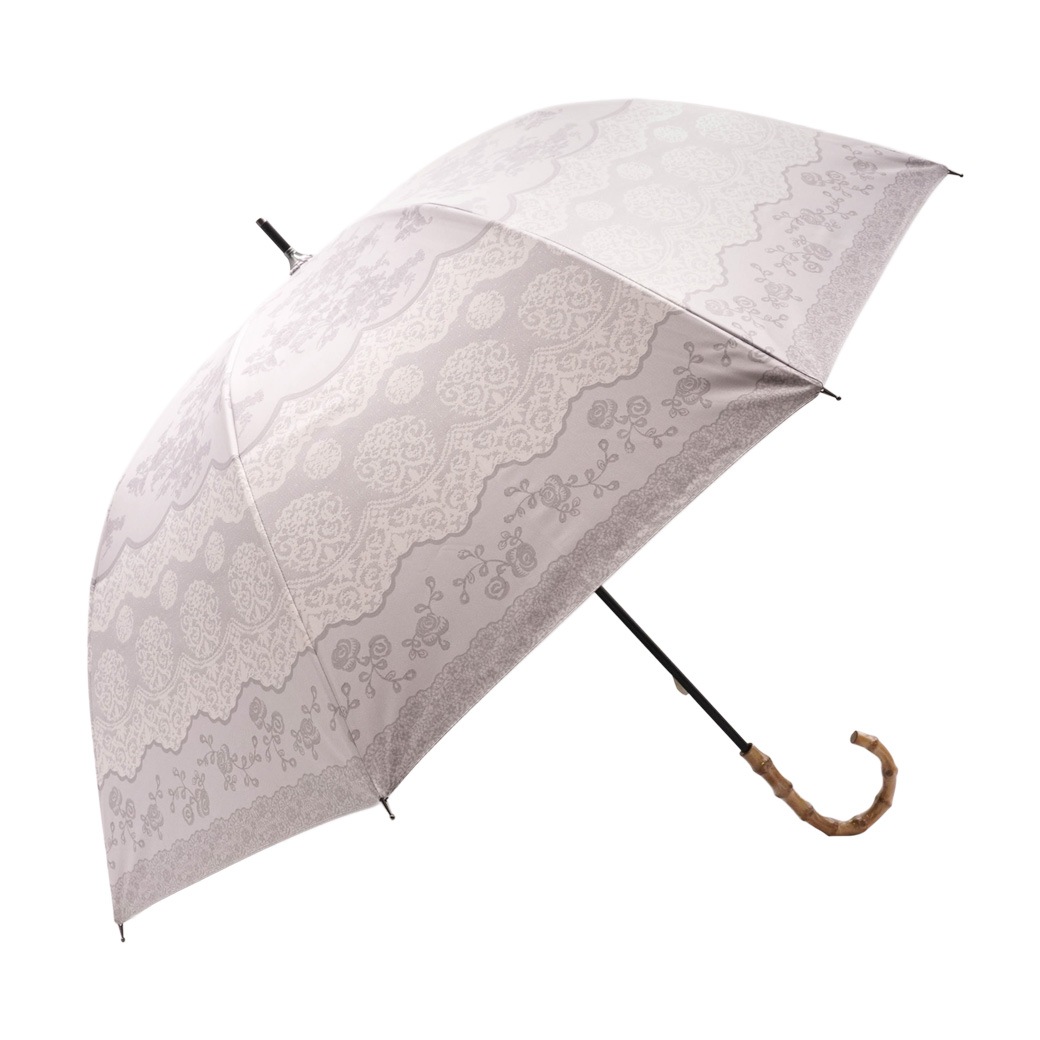 【2026新作】100％完全遮光 日傘/雨傘/晴雨兼用傘 ブラックコーティング 竹製ハンドル バンブーハンドル ショート傘 レース柄 親骨50cm