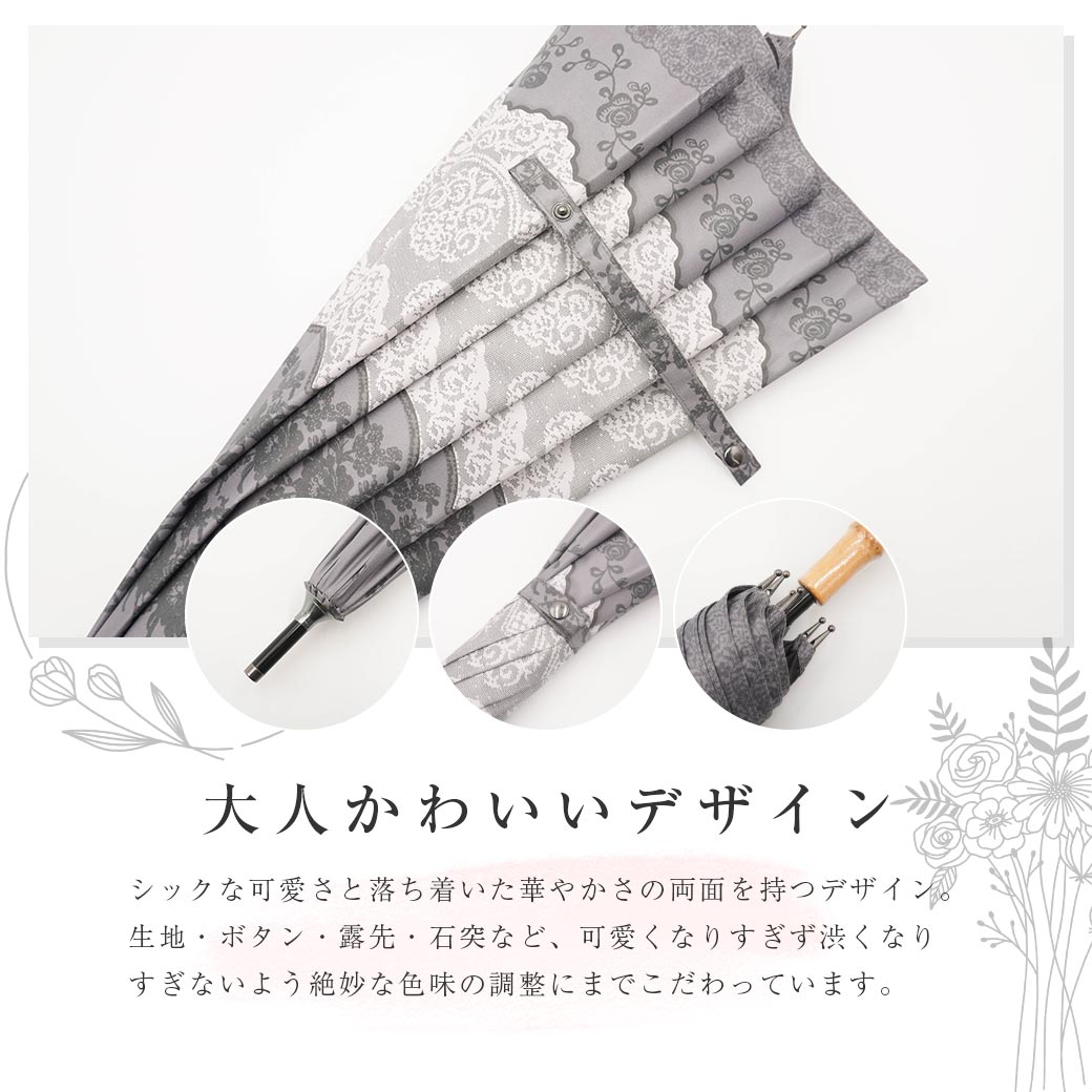 【2026新作】100％完全遮光 日傘/雨傘/晴雨兼用傘 ブラックコーティング 竹製ハンドル バンブーハンドル ショート傘 レース柄 親骨50cm
