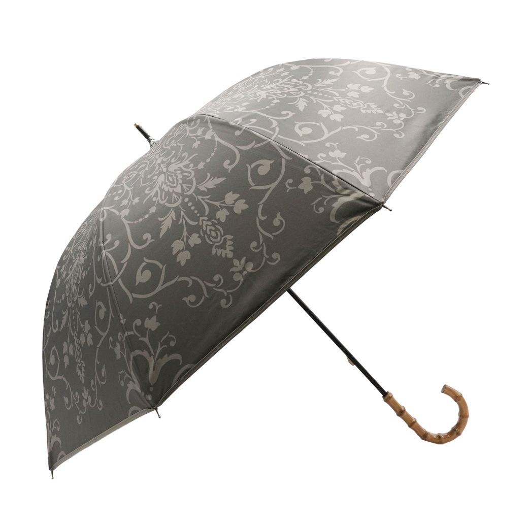 【2026新作】100％完全遮光 日傘/雨傘/晴雨兼用傘 ブラックコーティング 竹製ハンドル バンブーハンドル ショート傘 ダマスク柄 親骨50cm