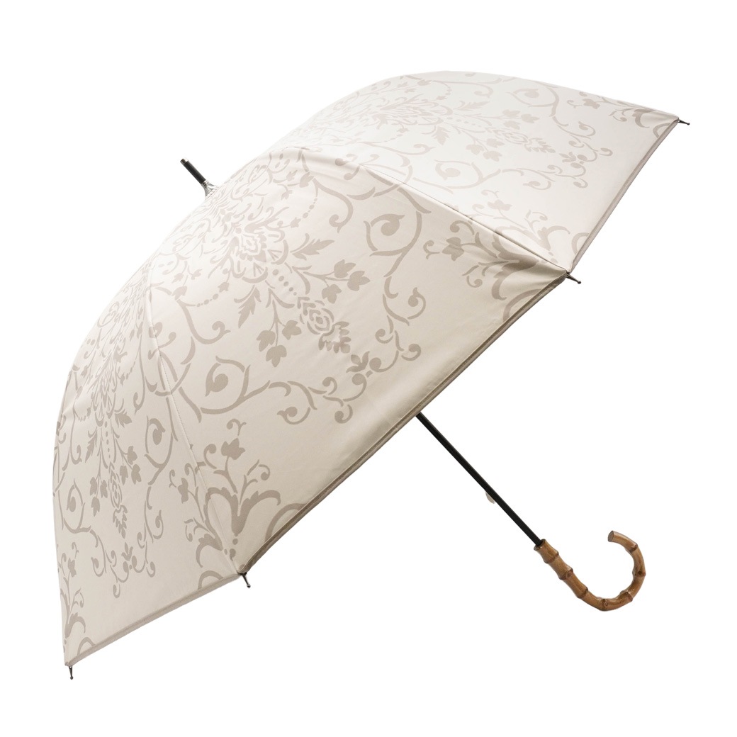 【2026新作】100％完全遮光 日傘/雨傘/晴雨兼用傘 ブラックコーティング 竹製ハンドル バンブーハンドル ショート傘 ダマスク柄 親骨50cm