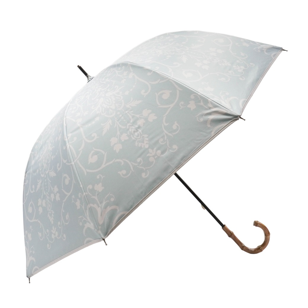 【2026新作】100％完全遮光 日傘/雨傘/晴雨兼用傘 ブラックコーティング 竹製ハンドル バンブーハンドル ショート傘 ダマスク柄 親骨50cm