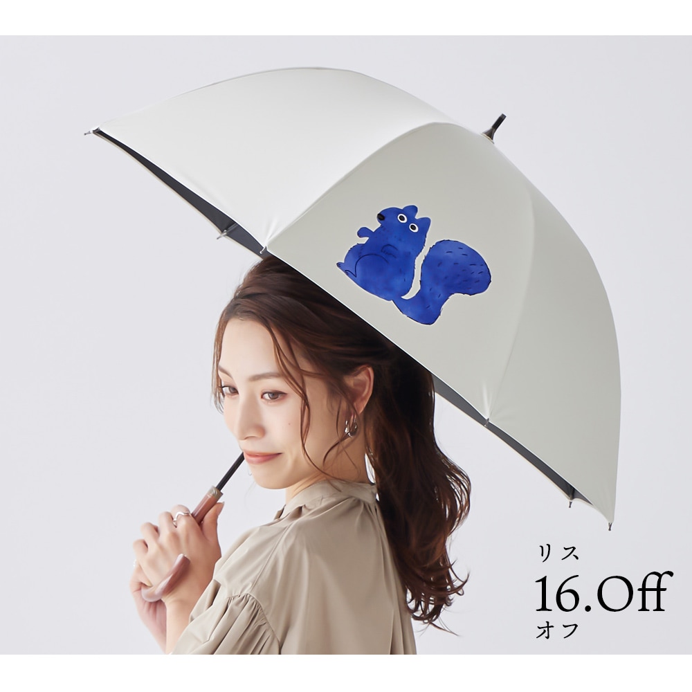 100％完全遮光 日傘/雨傘/晴雨兼用傘 ブラックコーティング 木製ハンドル ショート傘 動物柄(オウム柄/リス柄/シカ柄) 親骨50cm