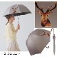 100％完全遮光 日傘/雨傘/晴雨兼用傘 ブラックコーティング 木製ハンドル ショート傘 動物柄(オウム柄/リス柄/シカ柄) 親骨50cm