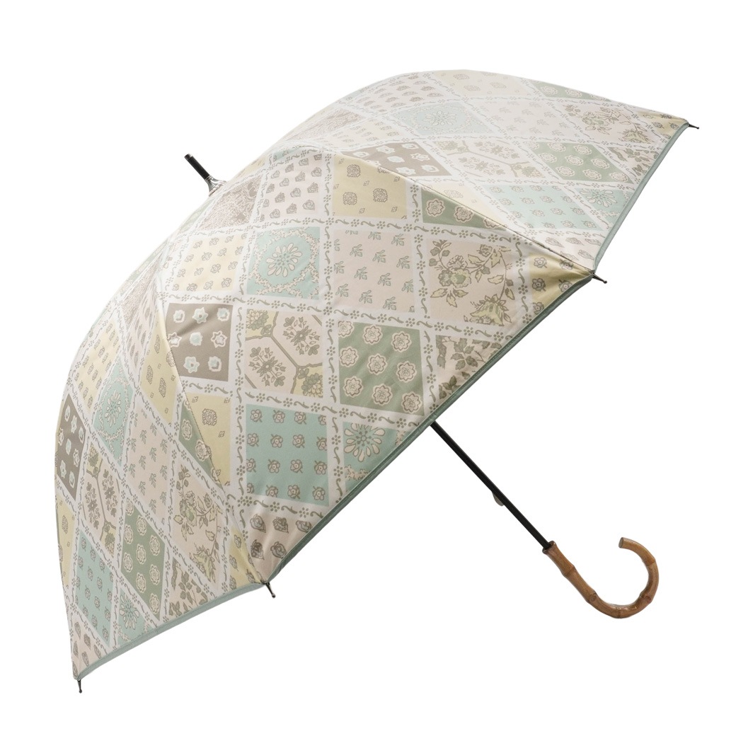 【2026新作】100％完全遮光 日傘/雨傘/晴雨兼用傘 ブラックコーティング 竹製ハンドル バンブーハンドル ショート傘 プロバンス柄 親骨50cm