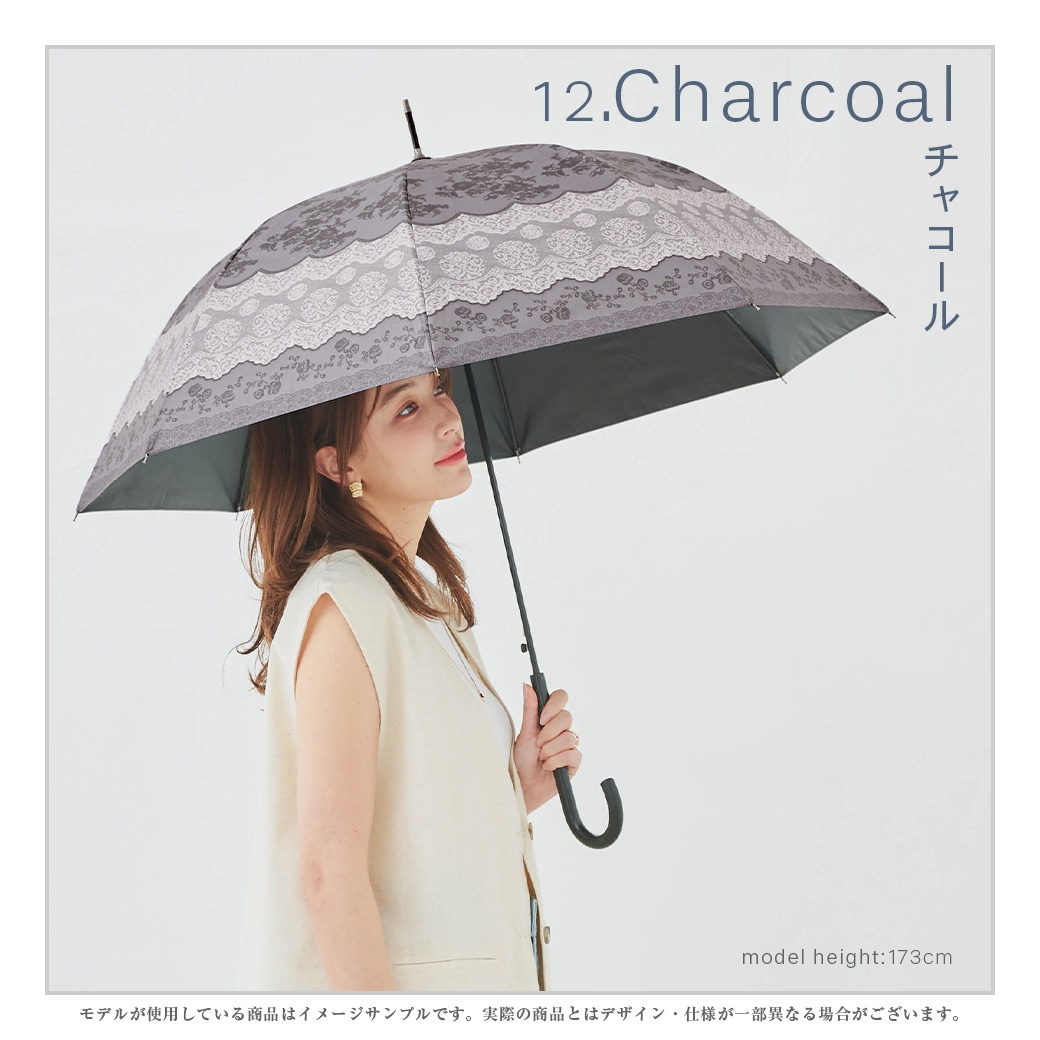 【2026新作】100％完全遮光 日傘/雨傘/晴雨兼用傘 ブラックコーティング ジャンプ傘 レース柄 親骨58cm