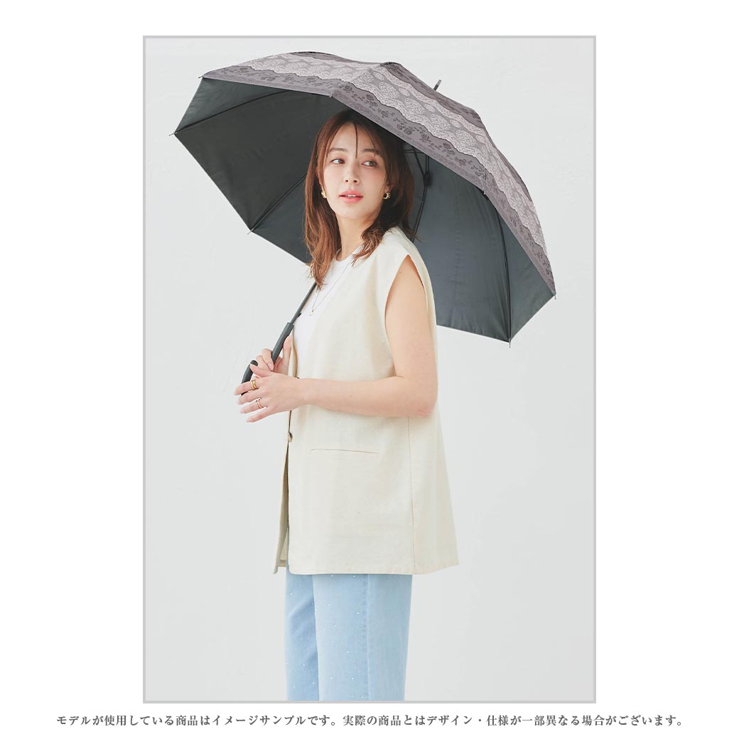 【2026新作】100％完全遮光 日傘/雨傘/晴雨兼用傘 ブラックコーティング ジャンプ傘 レース柄 親骨58cm