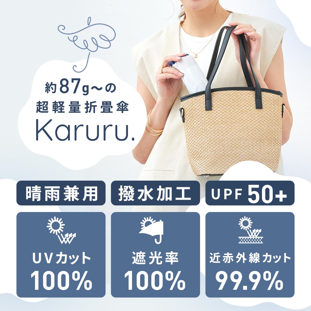 【2026新作】超軽量 100％完全遮光 UVカット 日傘/雨傘/晴雨兼用傘 ブラックコーティング 折りたたみ傘 Karuru.(カルル)　無地/切替 親骨50cm