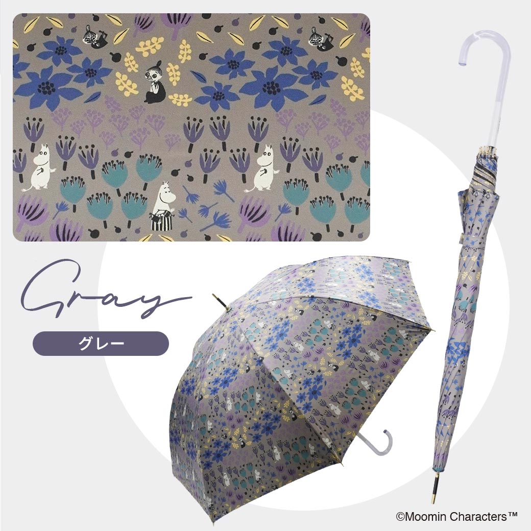 【2026新作】【ムーミンコラボ】100％完全遮光 日傘/雨傘/晴雨兼用傘 ブラックコーティング ジャンプ傘 お花畑 親骨60cm Moomin
