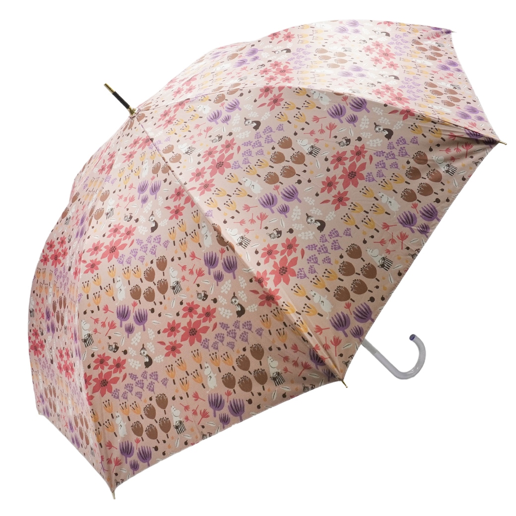 【2026新作】【ムーミンコラボ】100％完全遮光 日傘/雨傘/晴雨兼用傘 ブラックコーティング ジャンプ傘 お花畑 親骨60cm Moomin