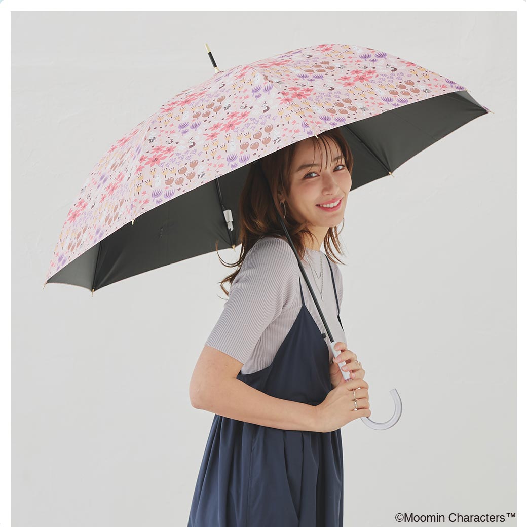 【2026新作】【ムーミンコラボ】100％完全遮光 日傘/雨傘/晴雨兼用傘 ブラックコーティング ジャンプ傘 お花畑 親骨60cm Moomin