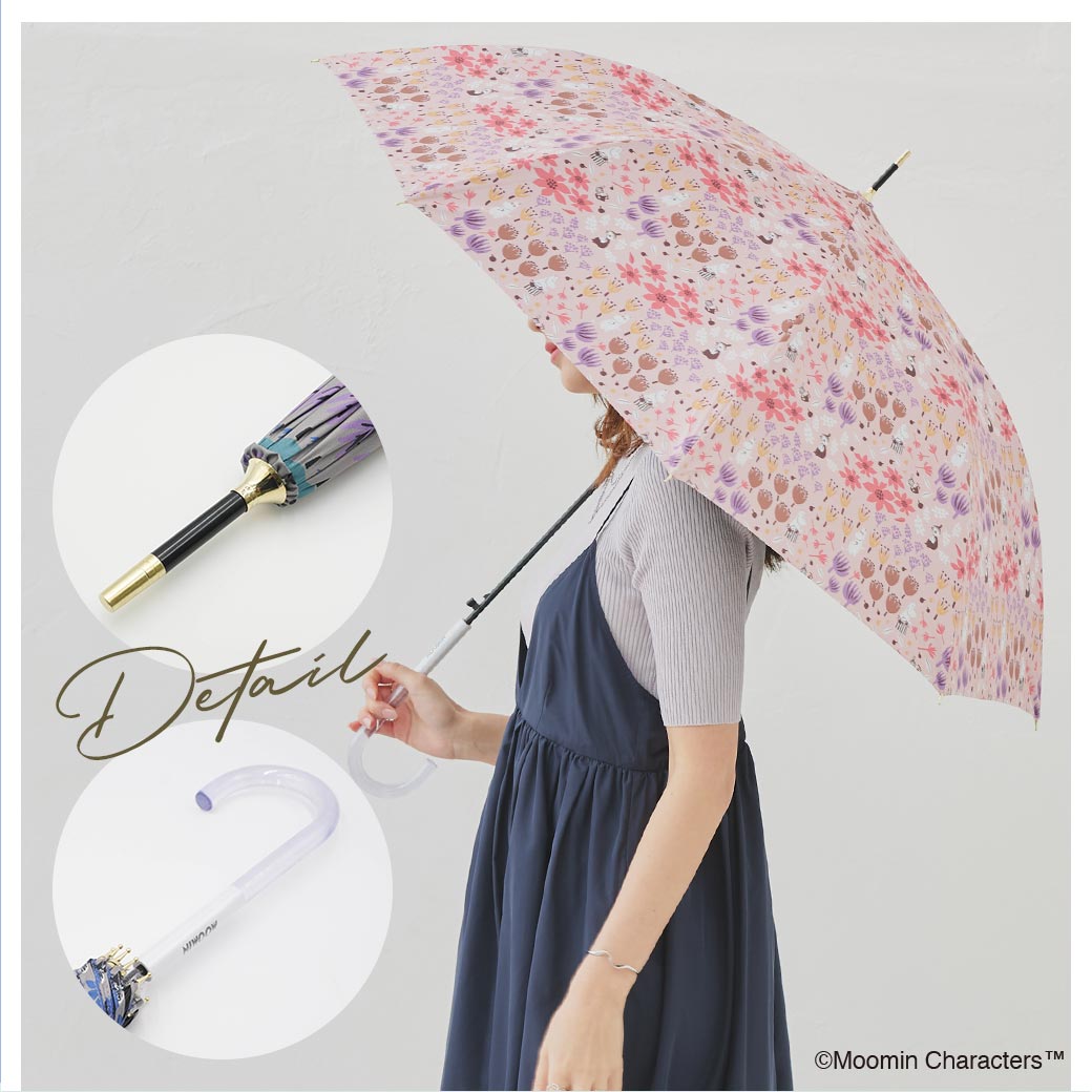 【2026新作】【ムーミンコラボ】100％完全遮光 日傘/雨傘/晴雨兼用傘 ブラックコーティング ジャンプ傘 お花畑 親骨60cm Moomin