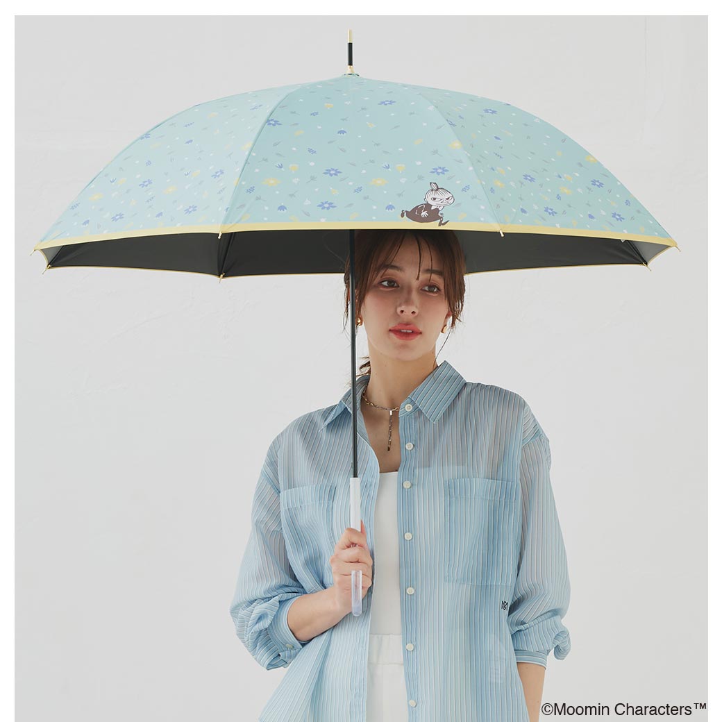 【2026新作】【ムーミンコラボ】100％完全遮光 日傘/雨傘/晴雨兼用傘 ブラックコーティング ジャンプ傘 かけっこリトルミイ 親骨60cm Moomin