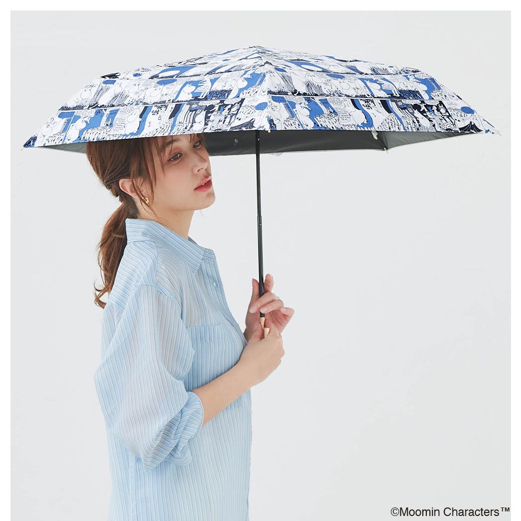 【2026新作】【ムーミンコラボ】100％完全遮光 日傘/雨傘/晴雨兼用傘 ブラックコーティング 折りたたみ傘 コミックパターン 親骨51cm Moomin【ムーミン対象商品A】