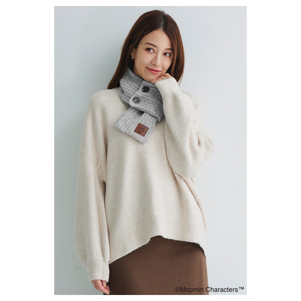 【ムーミンコラボ】リトルミイ リブニットボタン付 差込みプチマフラー ティペット 12cm×87cm Moomin