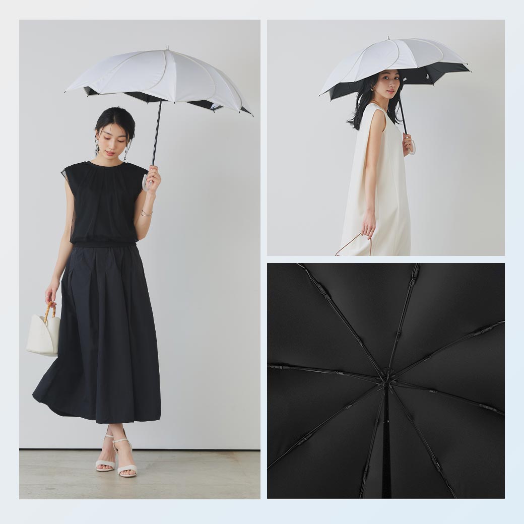 【2026新作】【遮熱効果最高レベル S65+】【UPF50+】CooList（クーリスト）高遮熱傘 花びらライン 2WAY折りたたみショート傘 100％完全遮光 UVカット 日傘/雨傘/晴雨兼用傘 親骨55cm