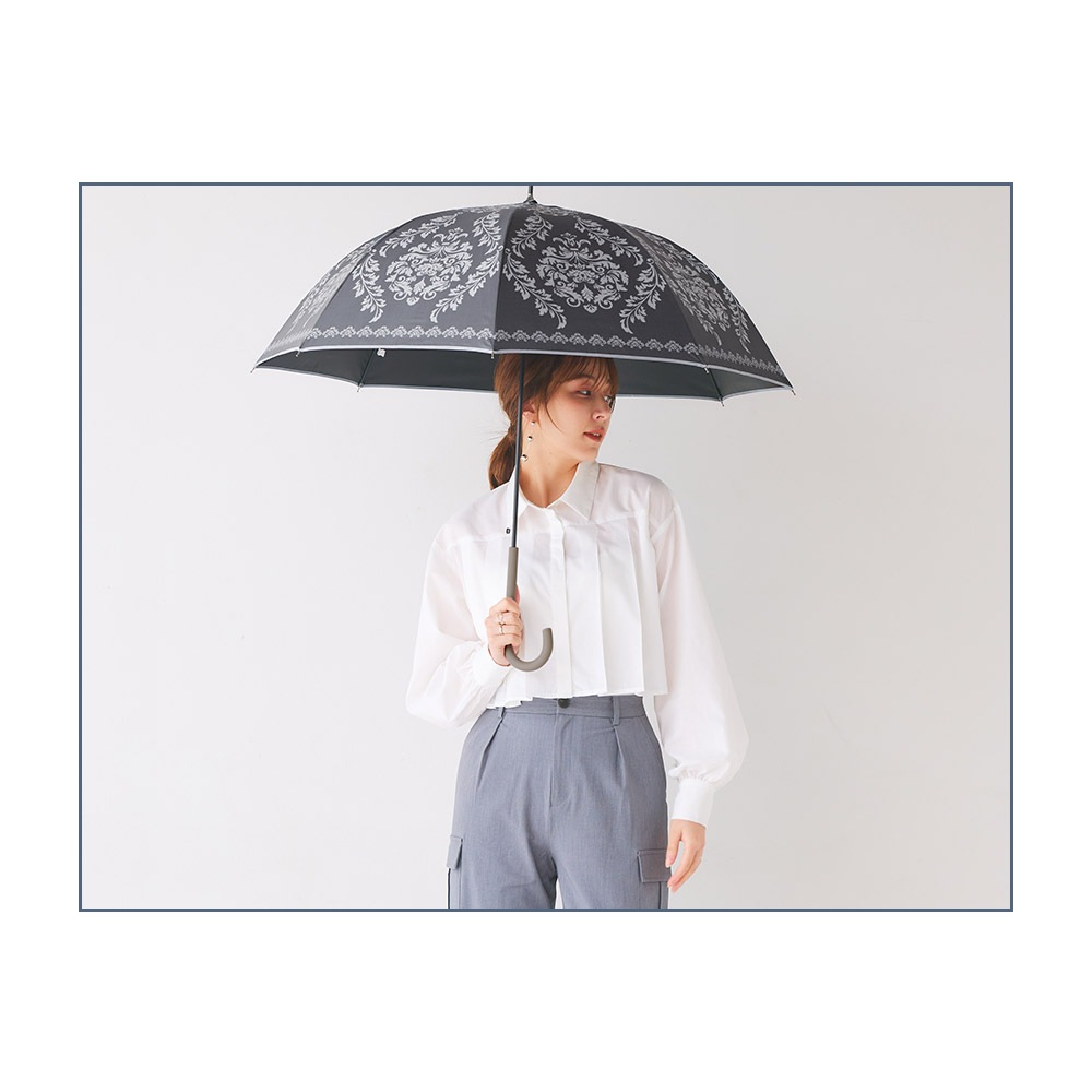 【2025新作】100％完全遮光 日傘/雨傘/晴雨兼用傘 ブラックコーティング ジャンプ傘 ダマスク柄 親骨58cm