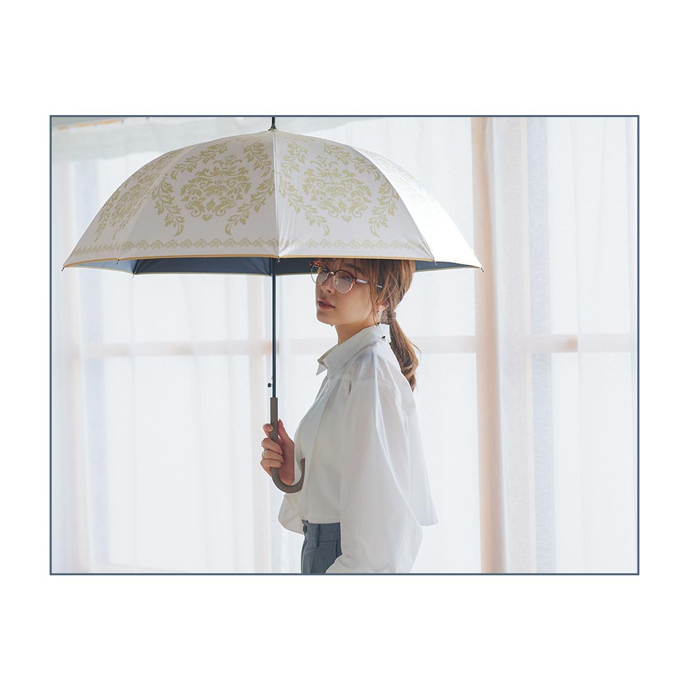 【2025新作】100％完全遮光 日傘/雨傘/晴雨兼用傘 ブラックコーティング ジャンプ傘 ダマスク柄 親骨58cm