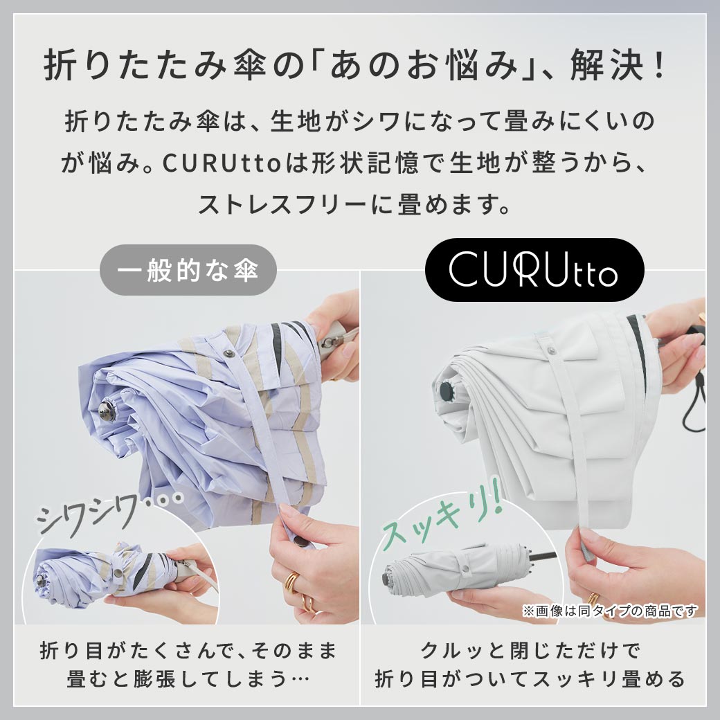 【2026新作】くるっと畳みやすい傘 CURUtto（クルット） 吸水素材傘ケース付 折りたたみ傘 [メンズ/レディス/男女兼用/ジェンダーレス] 100％完全遮光 UVカット 日傘/雨傘/晴雨兼用 ブラックコーティング  【手開き】 親骨55cm