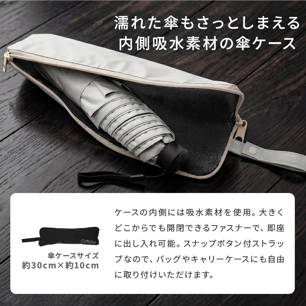 【2026新作】くるっと畳みやすい傘 CURUtto（クルット） 吸水素材傘ケース付 折りたたみ傘 [メンズ/レディス/男女兼用/ジェンダーレス] 100％完全遮光 UVカット 日傘/雨傘/晴雨兼用 ブラックコーティング  【手開き】 親骨55cm