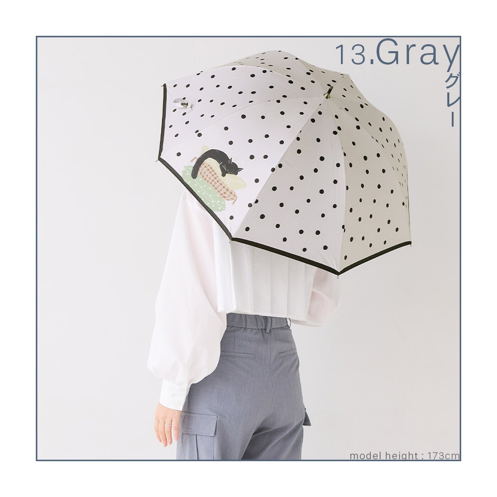 【2025新作】100％完全遮光 日傘/雨傘/晴雨兼用傘 ブラックコーティング 竹製ハンドル バンブーハンドル ショート傘 おやすみねこ柄 親骨50cm