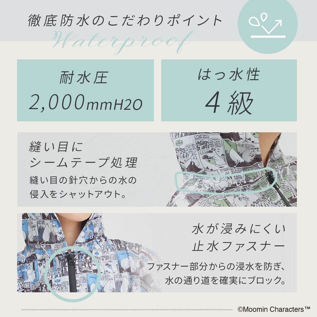【2026新作】【ムーミンコラボ】 レインポンチョ  コミックスパターン フリーサイズ 専用収納袋付き [レインコート/通学/通勤] 撥水 防水 耐水圧2,000mm moomin