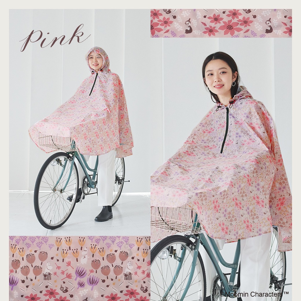 【2026新作】【ムーミンコラボ】自転車用レインポンチョ  お花畑 フリーサイズ 専用収納袋付き [サイクルレインコート/自転車/通学/通勤] 撥水 防水 耐水圧5,000mm moomin