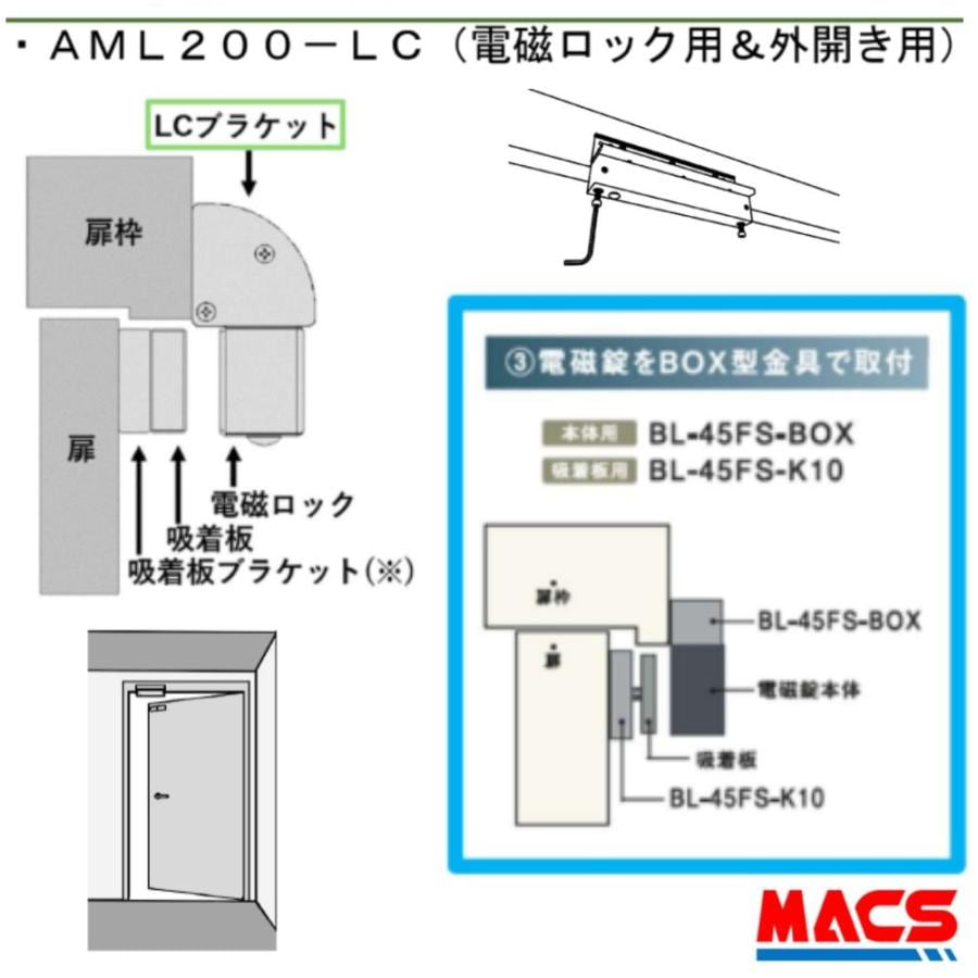 AML200-LC AML200 外開き用ブラケット 丸みがあり仕上げ重視に ART 相当 BL-45FS-BOX と BL-45FS-K10 の組み合わせ
