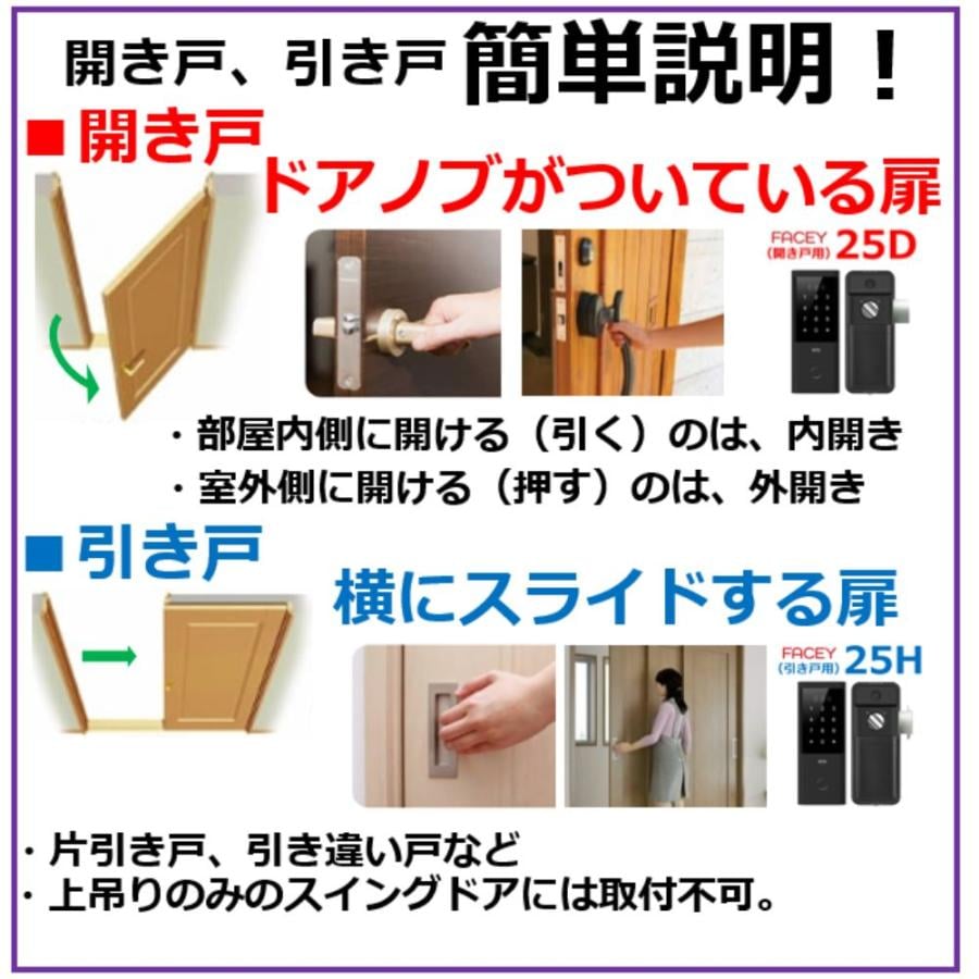 FACEY 25H 引き戸用 EPIC 顔認証対応 他解錠方法満載：指紋/リモコン/アプリ/無電圧a接点/暗証番号/　解錠スイッチ+ケーブルをサービス！！