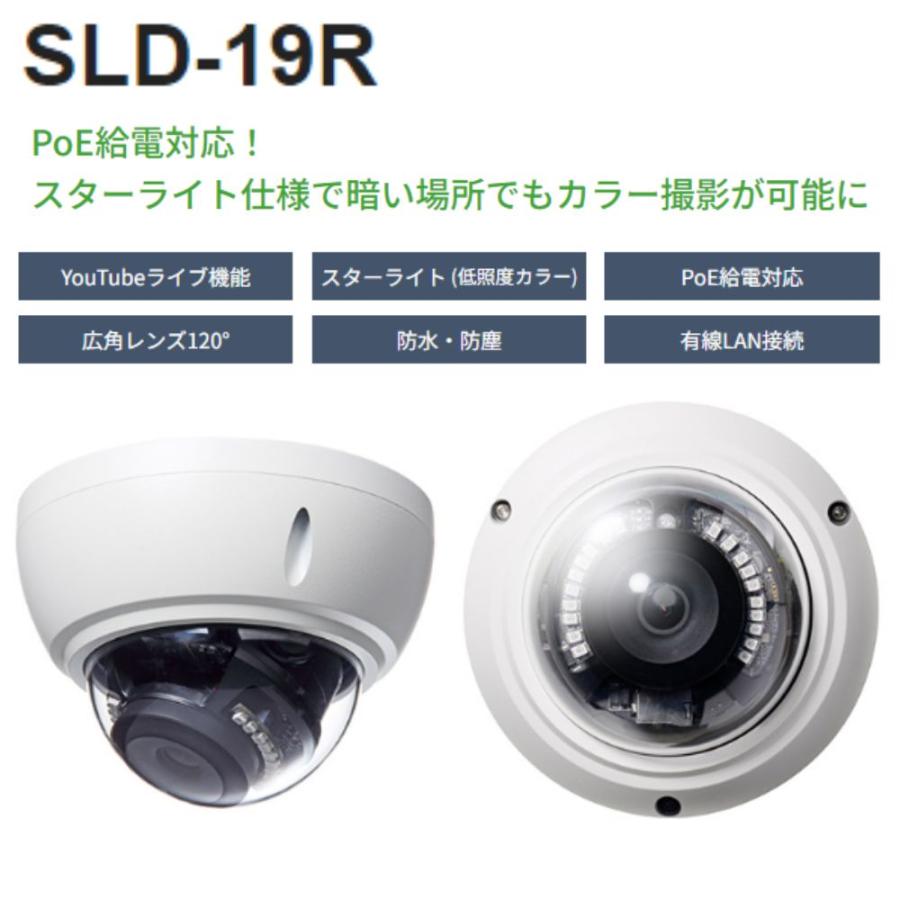 SLD-19R 低照度カラードーム型　IPカメラ（207万画素）　YouTube配信機能　スターライト仕様で暗い場所でもカラー撮影が可能に！
