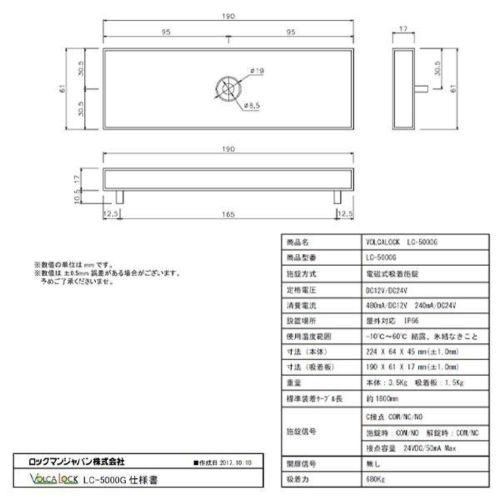 LC-5000G　大型門扉に最適　吸着力：680Kg　ロックマンジャパン