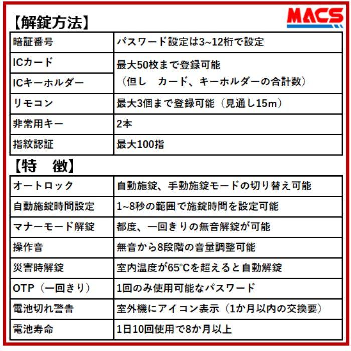 H-N51（エイチエヌ・ファイブワン） 引き戸 用 室内機縦型 非常キー付き 電子錠　デジタルロック スライドドア 電子錠 オートロック