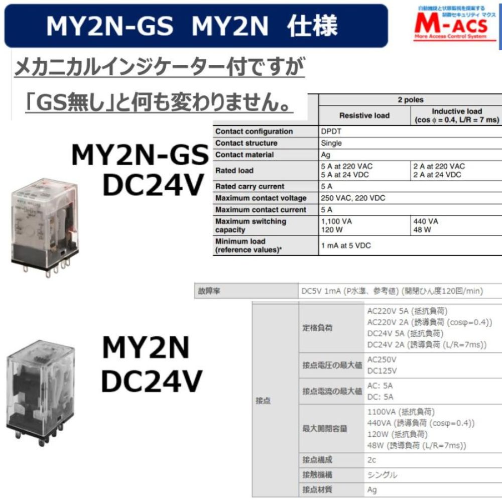 MY2N-D2 (GS) DC24V 販売数 5個 並行輸入品 オムロン OMRON 【GS:メカニカルインジケーター付】