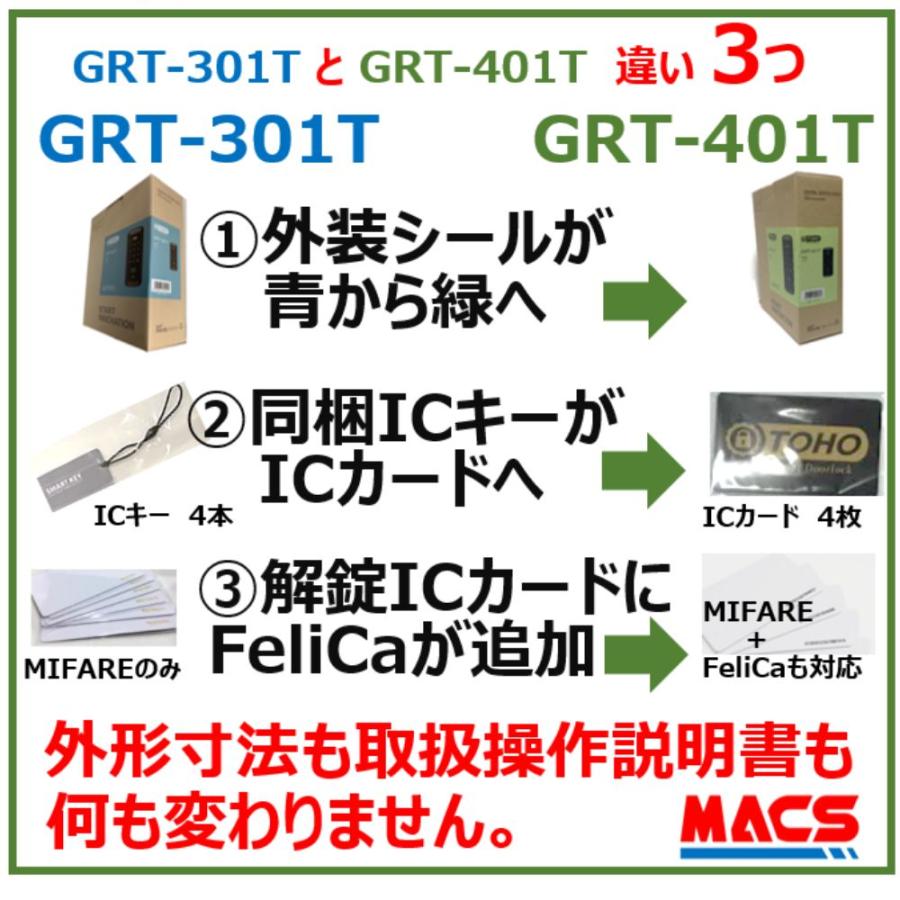 GRT-401T リモコン2個 室内機横型 コスパ マルチ解錠　電子錠 (暗証番号,ICキー,リモコン) 【GRT-301T 後継機】 東邦金属　TOHO