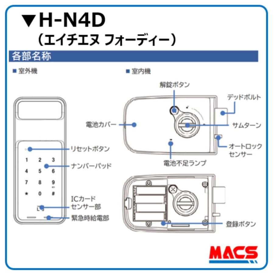 H-N4D （エイチエヌ フォーディー） ACS-BH2 付き　開き戸用 電子錠 暗証番号/ICカード対応型 3種の解錠ICサービス コスパ重視 の 安心 電子錠