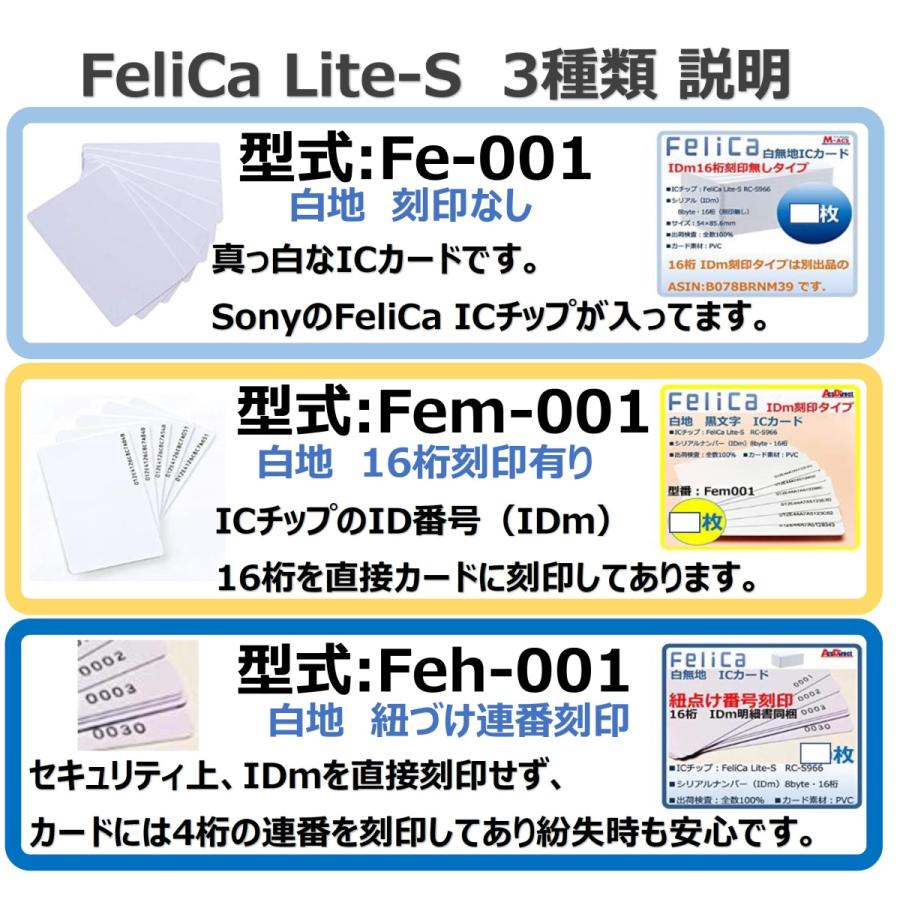 Feh-001【20枚】連番紐づけ刻印 フェリカカード IDｍ16桁明細同梱　FeliCa Lite-S RC-S966